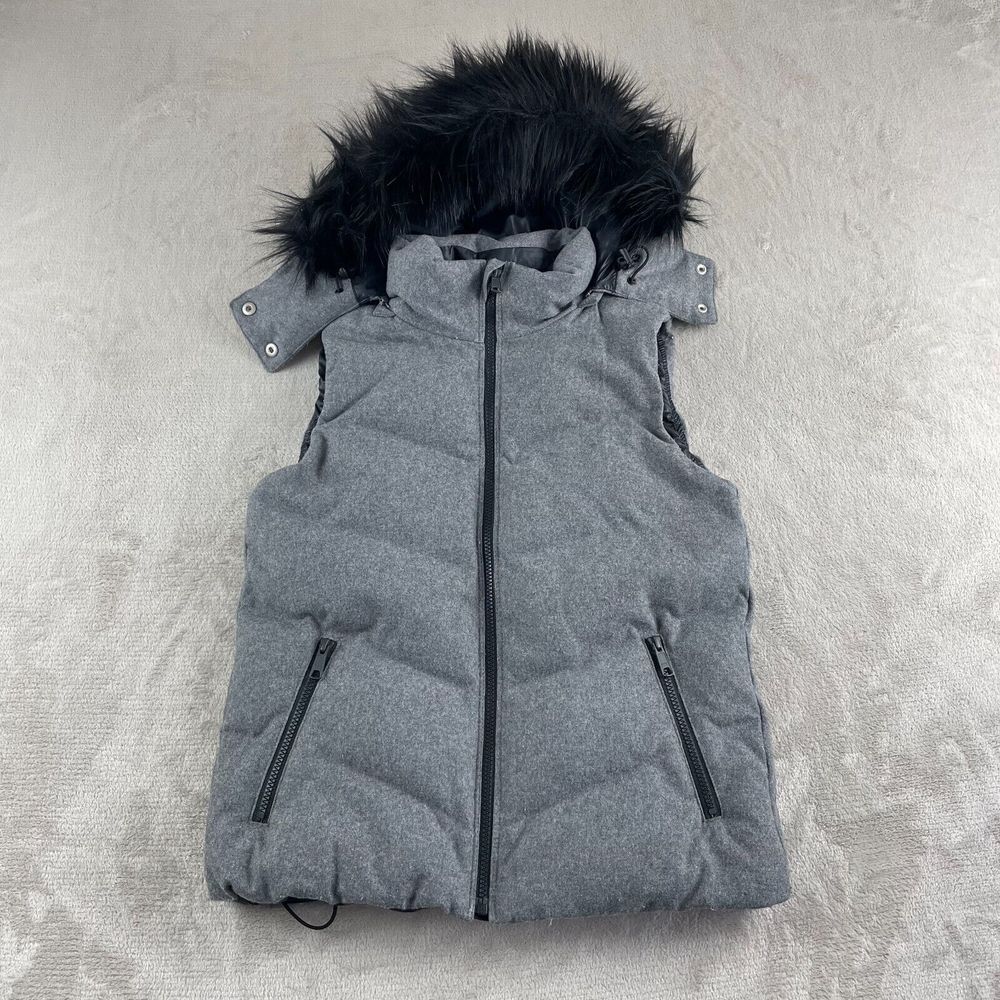 Gap Primaloft Puffer Vest Women Small Grey Wool Faux Fur Removable Hood NWOT